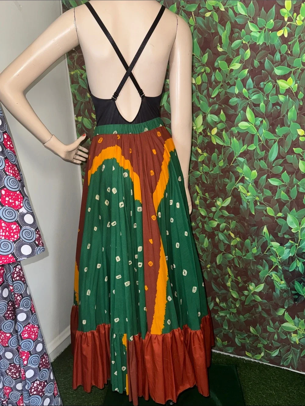 Ethnic Print Ruffle Bottom Maxi Flare Skirt